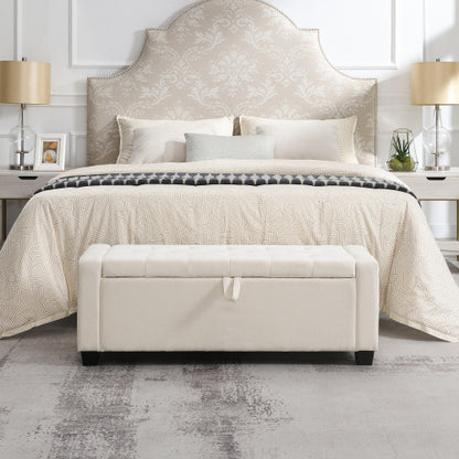 48 inch Chenille Storage Ottoman Bench with Safety Hinge, Beige