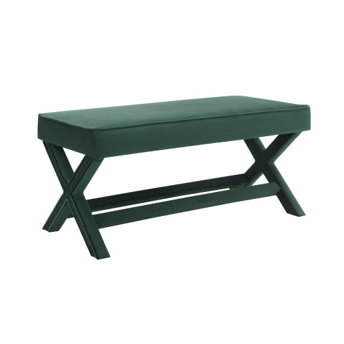 Comfort Double Bench Upholstered in Velvet Fabric,Stool with Stylish X-Crossed Legs,Comfort Cushion with piping,Velvet Green