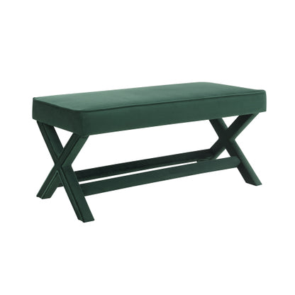 Comfort Double Bench Upholstered in Velvet Fabric,Stool with Stylish X-Crossed Legs,Comfort Cushion with piping,Velvet Green