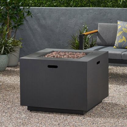 33" Outdoor Iron Square Propane Fire Pit, Tank Inside, Brushed Brown - 50,000 BTU