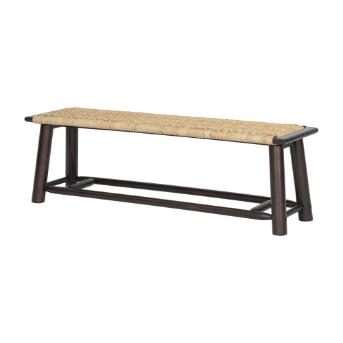 Farmhouse Modern Solid Wood Rattan Bench - 59 Inch Indoor & Covered Outdoor Bench Walnut  Finish Multi-Functional Design