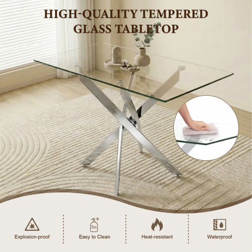 47.24 Inch Tempered Glass Table with Silver Legs