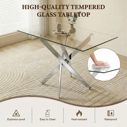 47.24 Inch Tempered Glass Table with Silver Legs