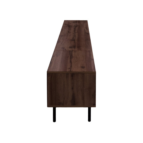 78.7 inch Walnut 3D Diamond Texture TV Stand Heavy Iron Leg Media Console Fits 85 inch TV