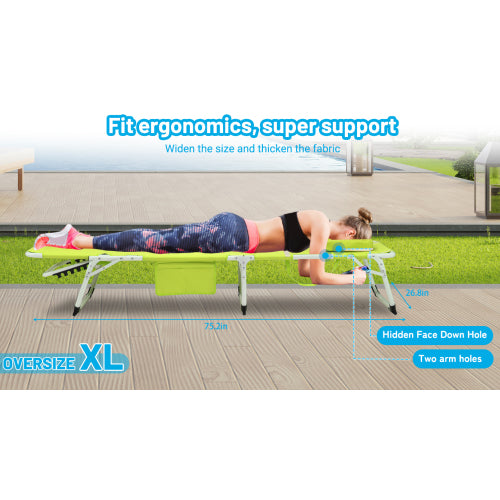 3-in-1 Heavy Duty Tanning Chair with Face Hole Adjustable 5-Position Folding Chaise Lounge Chairs for Outside Portable Lay Flat Beach Lounge Chair for Outdoor Sunbathing Patio Pool Lawn Camping Deck P