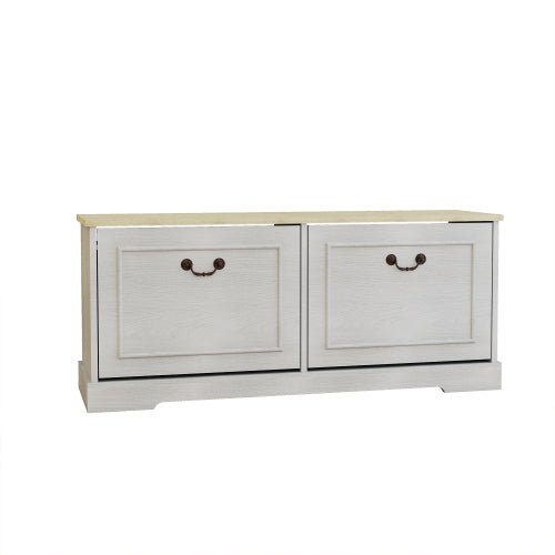 Shoe Storage Bench with 2 Flip Drawers and Adjustable Shelf for Entryway, Hallway, Bedroom-Antique White