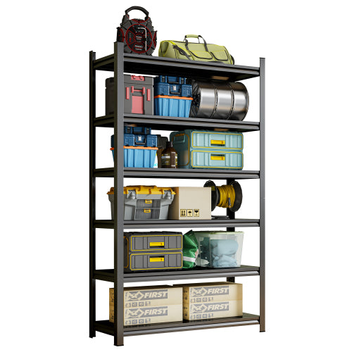 6 Story Metal Garage Storage Rack Adjustable Partition Shelves 400lb per Layer Heavy Duty Black