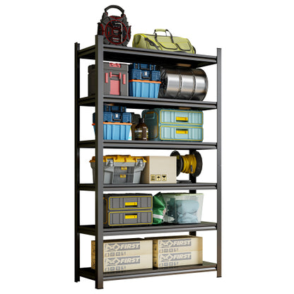 6 Story Metal Garage Storage Rack Adjustable Partition Shelves 400lb per Layer Heavy Duty Black