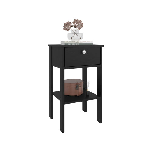Black Wengue Nightstand, 1 Drawer & 1 Shelf with 4 Legs
