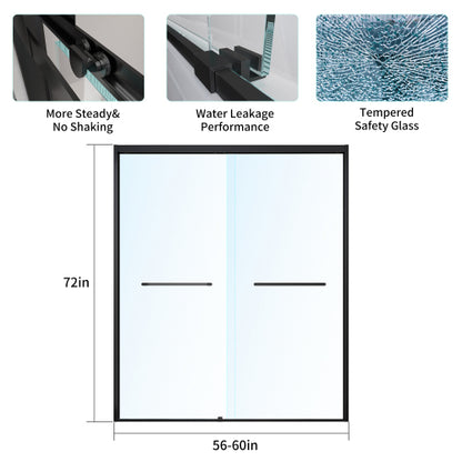 56-60*72 INCH Frame Double Sliding soft-close Shower Doors, Bathroom Sliding Shower Door, (6mm) Thick SGCC Tempered Glass Door For Bathroom Door ,Matte Black