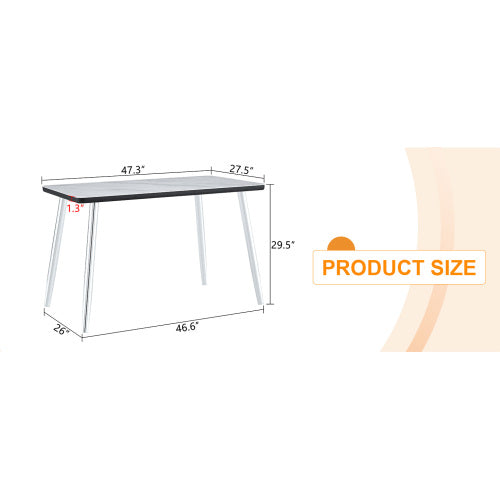 47.3 Inch Marble Tempered Glass Dining Table with Silver Tapered Metal Legs