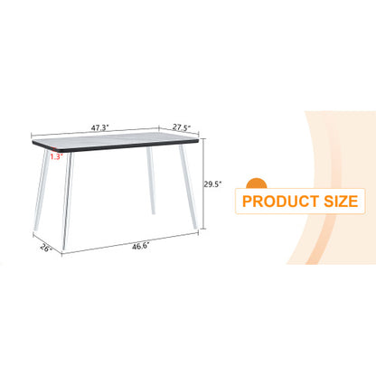 47.3 Inch Marble Tempered Glass Dining Table with Silver Tapered Metal Legs