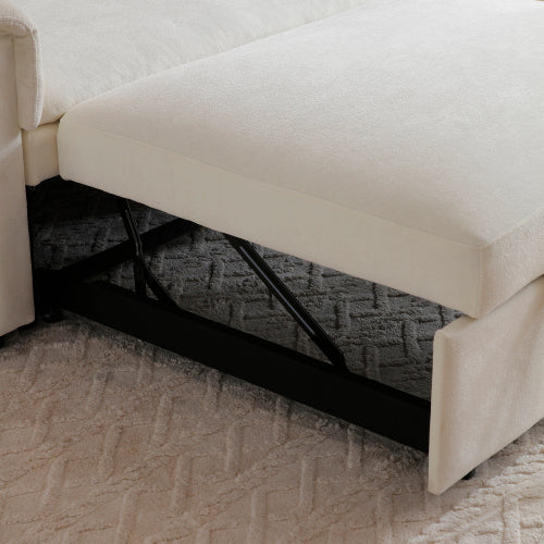 Beige 55 inch  Velvet 3-in-1 Pull-Out Loveseat Sofa-Bed,USB & Side Pockets