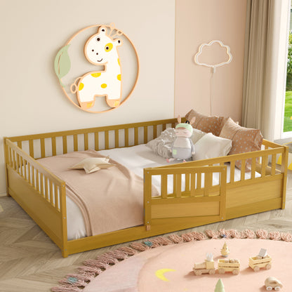 Full Size Floor bed, integral construction with super high security barrier, door, children's floor bed frame, Montessori wooden children's floor bed, Support  slat Natural Wood