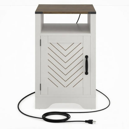 White & Oak Farmhouse Charging Nightstand