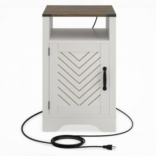 White & Oak Farmhouse Charging Nightstand