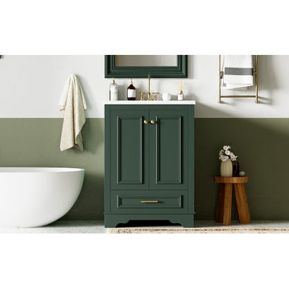 24'' Bathroom Vanity with Ceramic Sink Combo, Modern Freestanding Storage Cabinet with Silver Handles, Soft Closing Doors