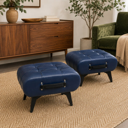 Rectangular Tufted Faux Leather Storage Ottoman with Handle & Metal Legs, Multiuse Footrest for Living Room Entryway