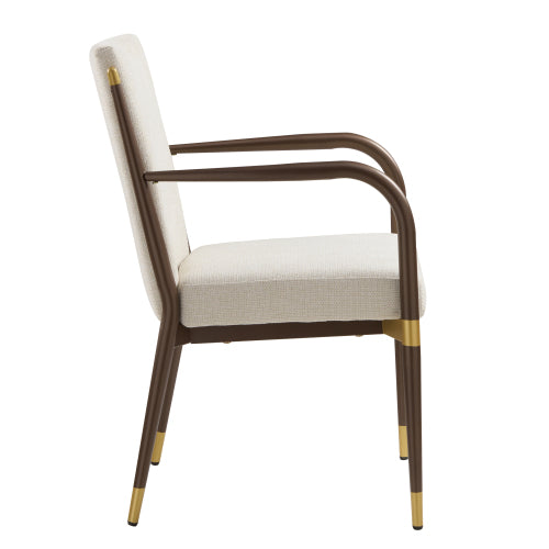 Set of 2 Modern Gold Accent Iron Frame Arm Dining Chairs, Toothpick Design Solid Back 250lbs Weight Capacity