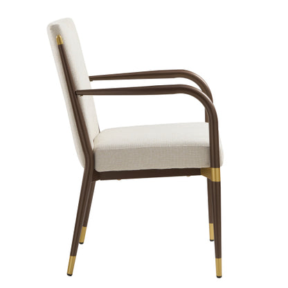 Set of 2 Modern Gold Accent Iron Frame Arm Dining Chairs, Toothpick Design Solid Back 250lbs Weight Capacity