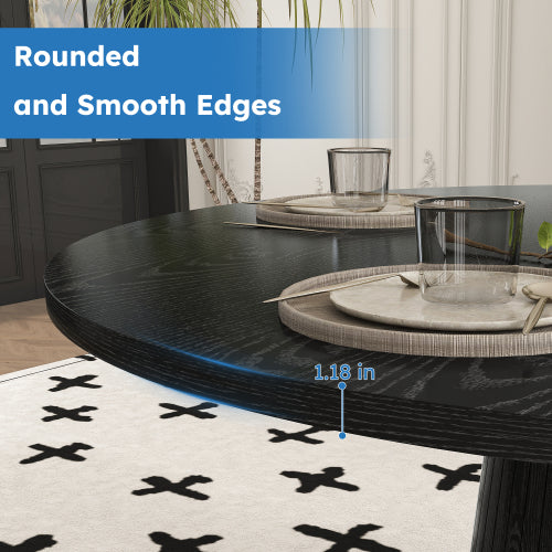 47 Inch Round Farmhouse Dining Table, Black Finish