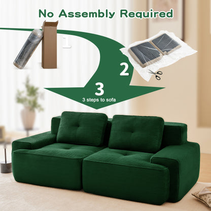 82 inch  Green Corduroy L-Shape Modular Sectional Sofa, No Assembly Required