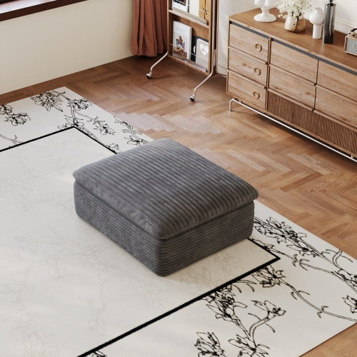 Dark Grey Plush Cotton Modular Ottoman, Compression Packed Sponge Foot Stool, No Wooden Frame Design