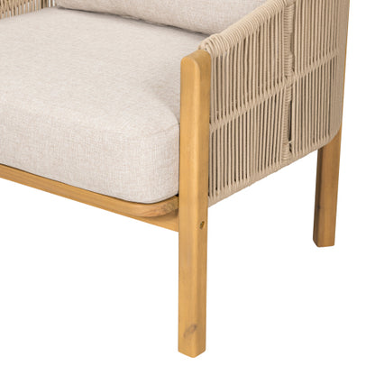 Grotta Outdoor Wood Club Chair, Beige Rope with Beige Cushion
