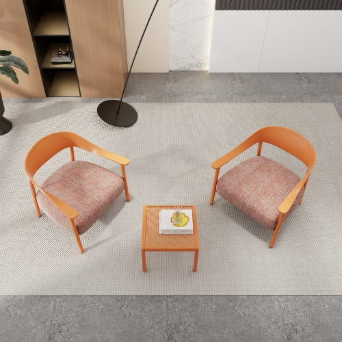 Holiday - Modern 2-Piece Accent Chair Set with Coffee Table – Apricot Brown PP & Steel Frame Sofa Set, Soft Cushioned Seating for Living Room, Lounge, Balcony (2 Chairs + 1 Table)