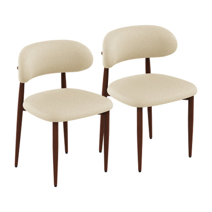 Chenille Upholstered Metal Dining Chairs, Set of 2, Cream