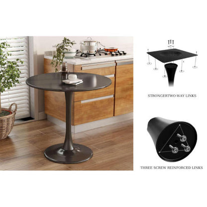 24inch  Black Round Tulip Table, MDF Top & Steel Base Mid-Century Kitchen & Coffee Table