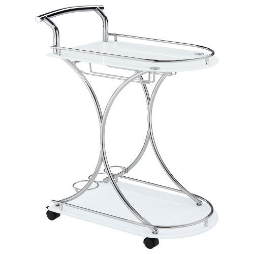 White 2-Tier Glass Shelf Metal Bar Cart