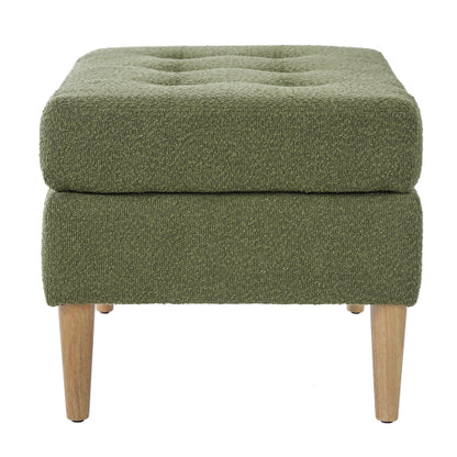 Olive Green Boucle Upholstered Ottoman, Tufted Footrest with Solid Rubber Wood Legs, 350 LBS Weight Capacity