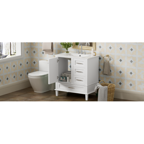 30" Bathroom Vanity , Modern Bathroom Cabinet with Sink Combo Set, Bathroom Storage Cabinet with a Soft Closing Door and 3 Drawers, Solid Wood Frame(White)