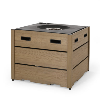 Outdoor 31" WPC Base Square Propane Fire Pit - 40,000 BTU, Brown