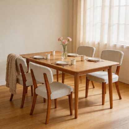 Armless Wood Dining Chairs with Upholstered Seats, Set of 2, Beige