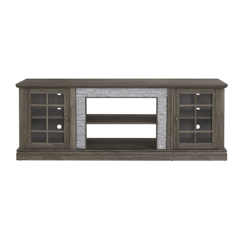 70 Inch Grey Faux Stone TV Stand 2-Door Media Console 6 Cable Holes Adjustable Shelves for TVs Up To 75 Inch