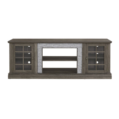 70 Inch Grey Faux Stone TV Stand 2-Door Media Console 6 Cable Holes Adjustable Shelves for TVs Up To 75 Inch
