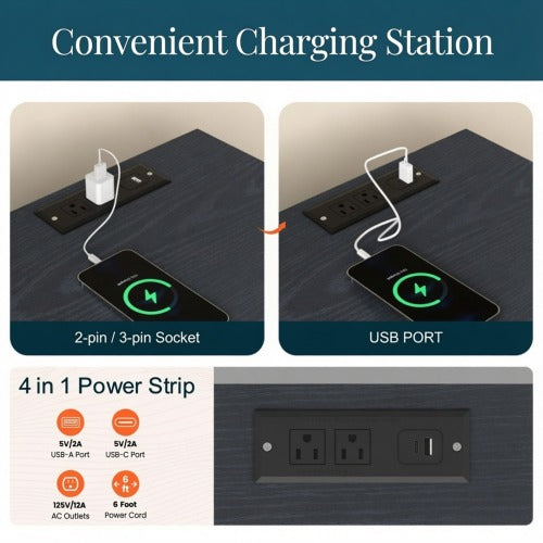 Set of 2 Black Nightstands with Charging Station, 15.7inch¡Á15.7inch¡Á24.4inchH