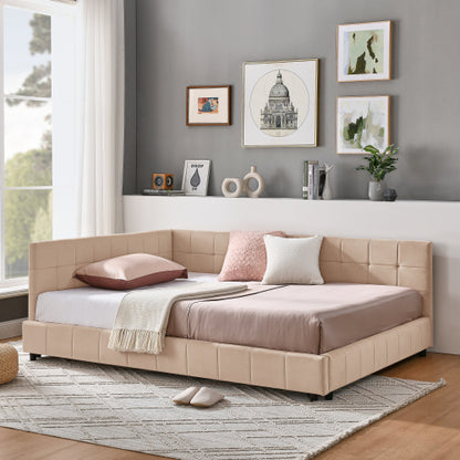 Full Size Upholstered Tufted  Bed Frame, Sofa Bed Frame with Comfortable Backrest and Armrests, Full Size Bed for Bedroom, Living Room,Velvet, PINK(80.5inch *59inch *30.5inch )