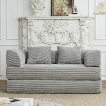 Light-Gray 5-in-1 Convertible Corduroy Sleeper Floor Sofa-Bed Reinforced-Metal-Frame 800LB Capacity No-Assembly