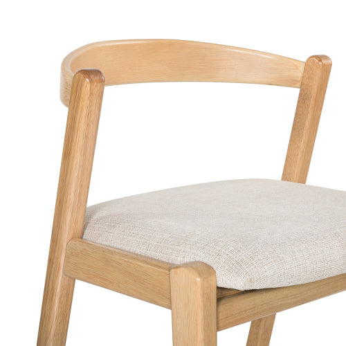 Indoor Rubberwood Barstool, Natural Finished and Beige Upholstery, Set of 2