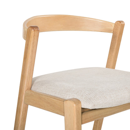 Indoor Rubberwood Barstool, Natural Finished and Beige Upholstery, Set of 2