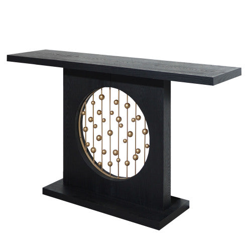 Modern Black Console Table with Gold Accent, Decorative Entryway Table,56in Wood Console Table, Narrow Sofa Table for Entrance, Living Room, Hallway