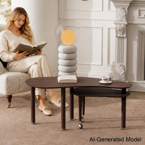 Rotating Coffee Table Walnut Veneer Nesting Lift Top Solid Wood Living Room Center Table