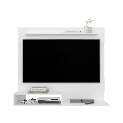 White Floating Entertainment Center with TV Space and Shelves