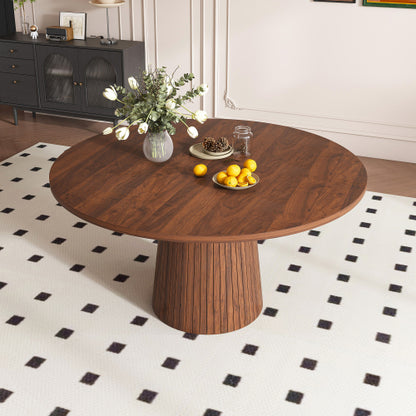 47 Inch Round Farmhouse Dining Table, Walnut Finish