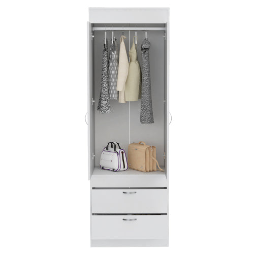 Armoire, Rod, Double Door, Two Drawers, Metal Handles White