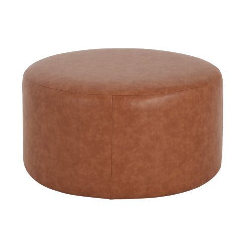 30 Inch Cognac Brown PU Leather Round Ottoman, Upholstered Modular Foot Stool with Pocket Coil Spring Support