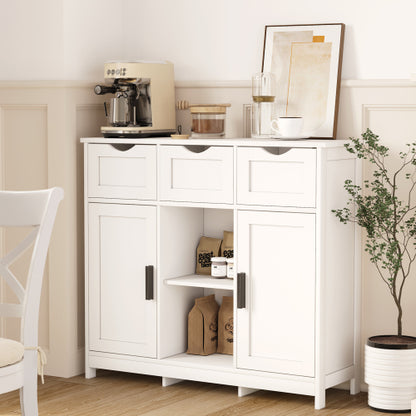 White Multi-Functional Wooden Storage Cabinet With 3 Drawers 2 Doors Adjustable Shelves Home Accent Cabinet